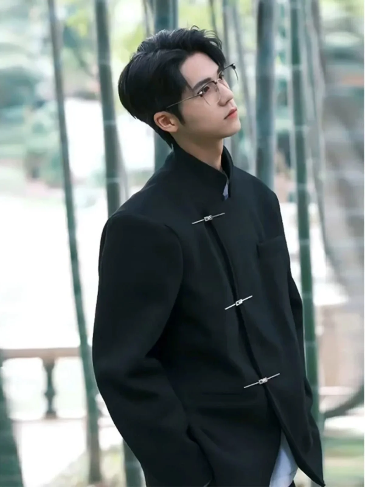 

New Chinese Sle Men's Suit Summer Faion High-End Sensation angzhong Coat Casual Loose Fit Long Sve Pure Color