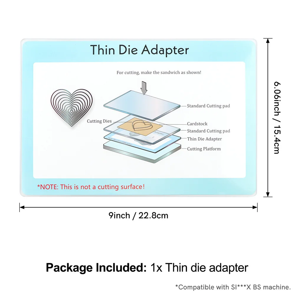 Thin Die Adapter for Die Cutting Machine, 22.8x15.4cm PC Plastic Standard Adapter Pad, Clear Polycarbonate Plastic Cutting Plate