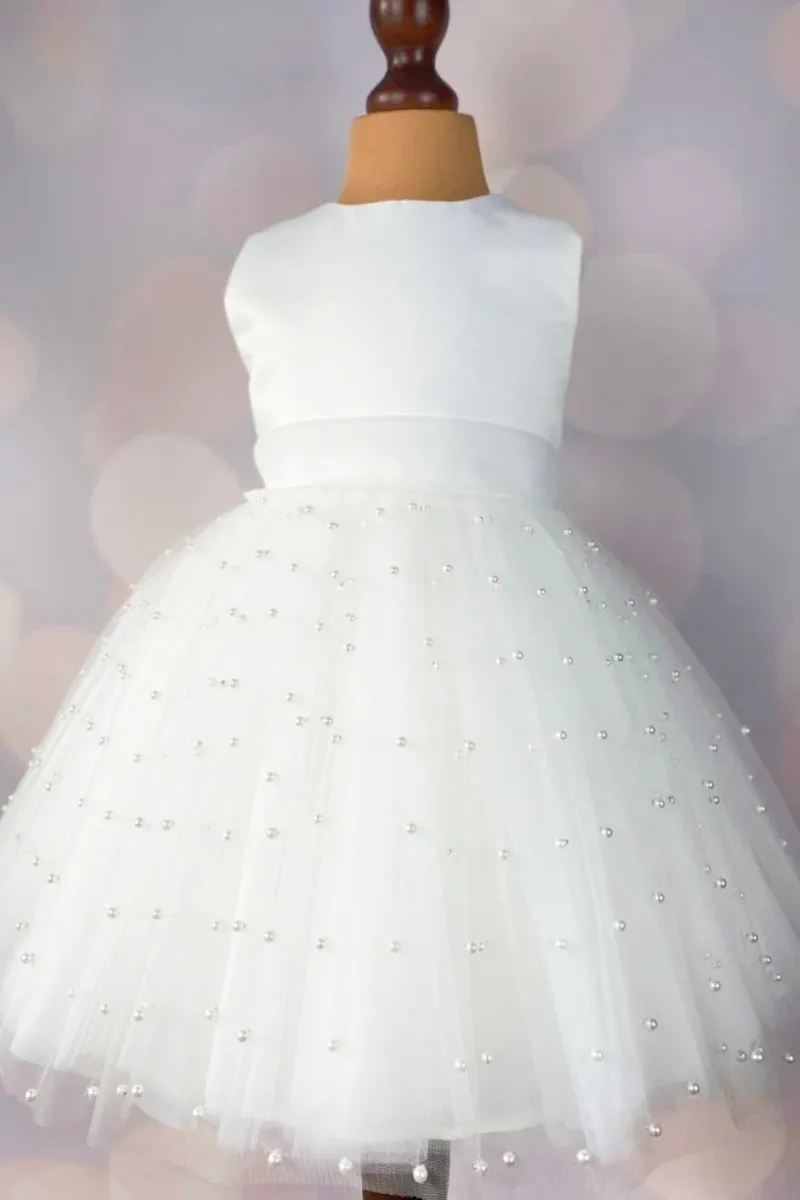 

Flower Girl Dress Tulle Cute Ivory Girl Party Dress Knee Length Fit Wedding Party Birthday First Communion Gowns