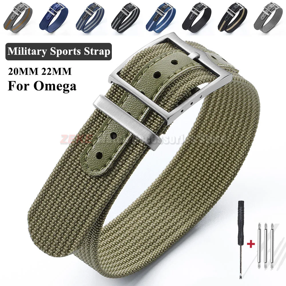 Premium geripptes Uhrenarmband Nylon 20 mm 22 mm Uhrenarmband für Omega Militärsportarmband ArmyGreen Schwarz Blau Armband für Herren
