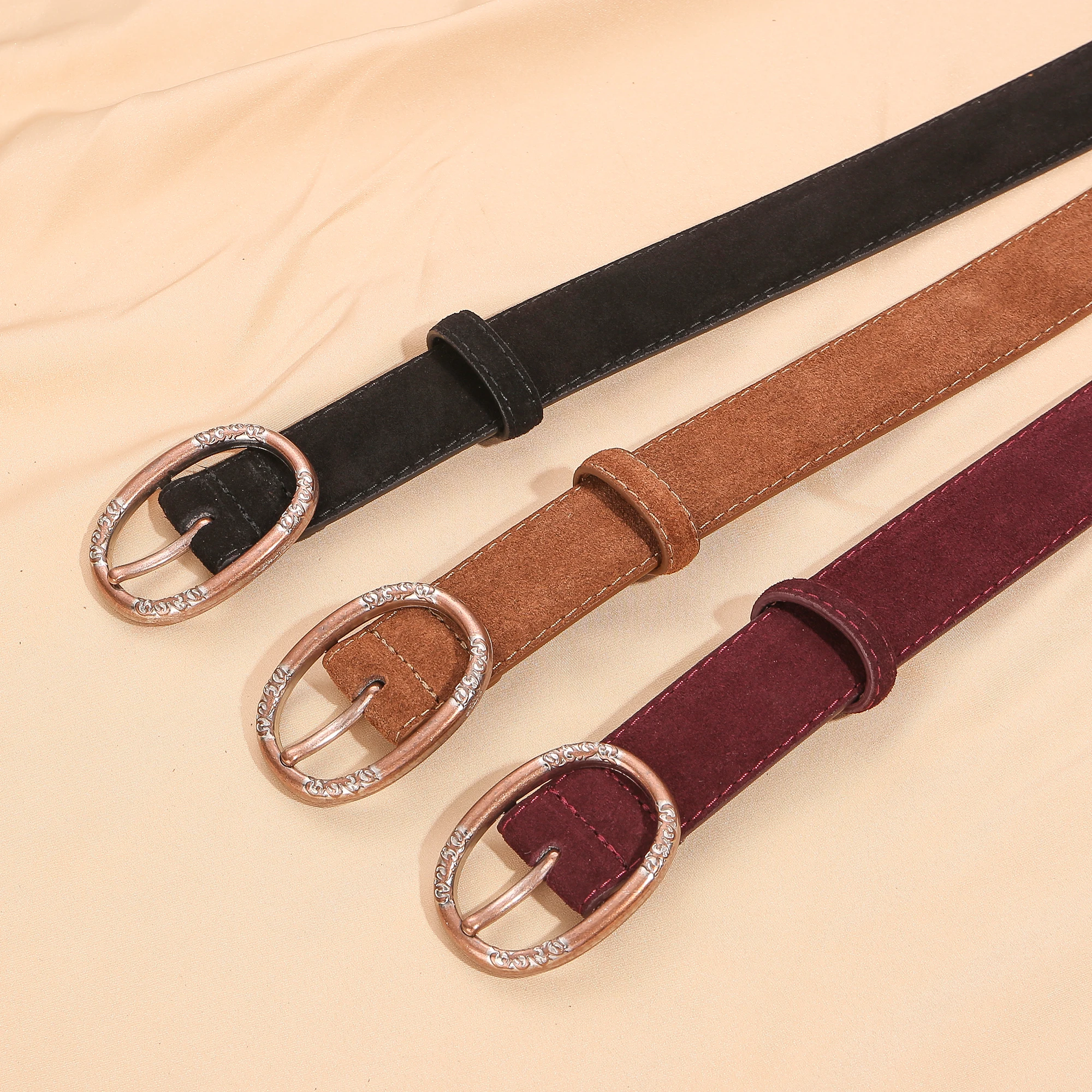 Premium Feeling Suede Belt for Women Trendy Metal Buckle Decorative Leather Belts to Pair with Jeans Skirts All-match Waistb