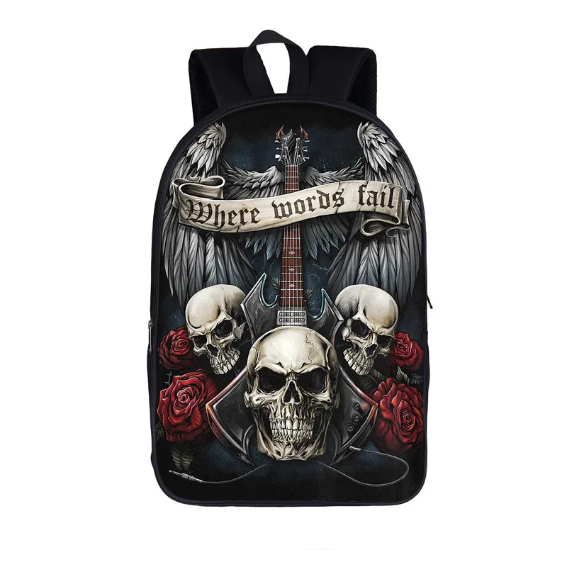 Rock Guitar Rose Backpack for Teenage Boys Girls School Bags Punk Skull Heavy Metal Backpacks Women Men Laptop Backpack Book Bag