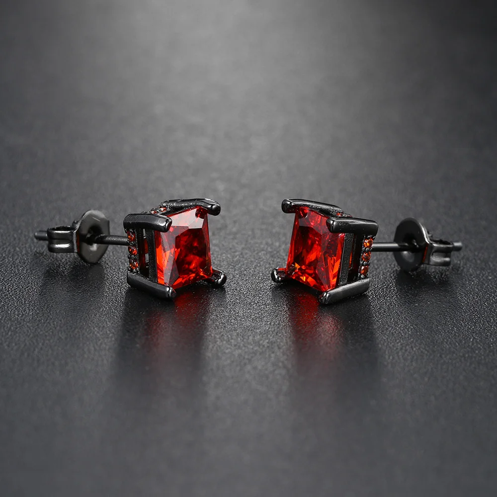 Square Crystal Studs Earrings Men Vintage Simple 4 Claws AAA+ Cubic Zirconia Hiphop Accessories Gold Color Ear Jewelry OHE147