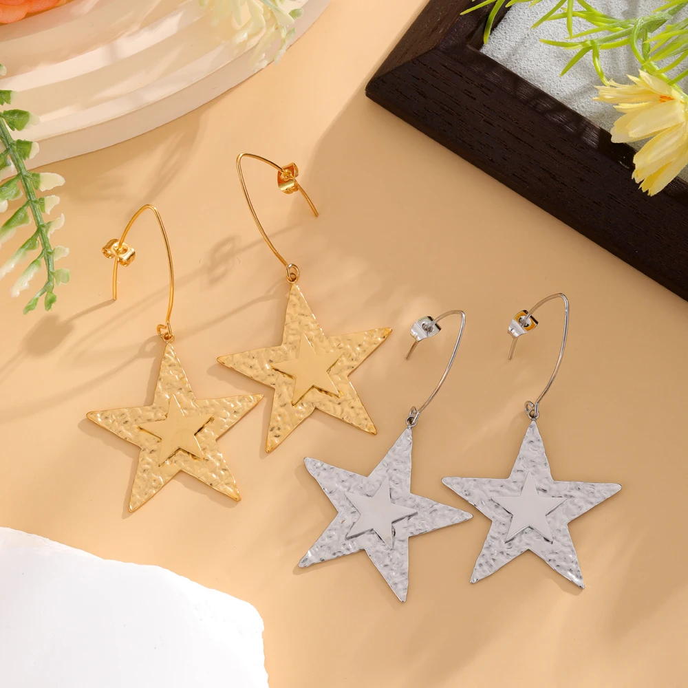 Jindian European and American style stainless steel pentagram women\'s elegant and fashionable trend versatile earrings