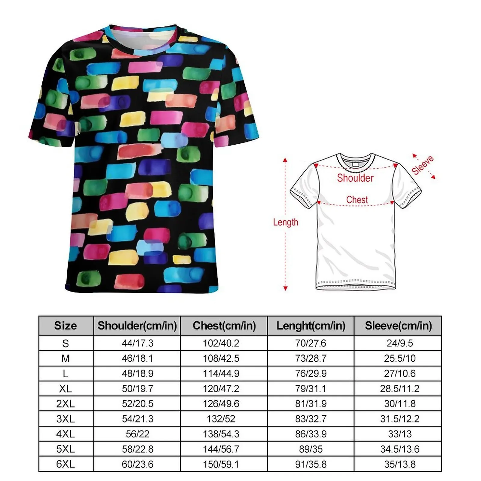 Watercolor Brush T Shirt For Men Colorful Print O Neck T Shirts Premium Trendy Clothes Short-Sleeved Classic Plus Size Tees Gift