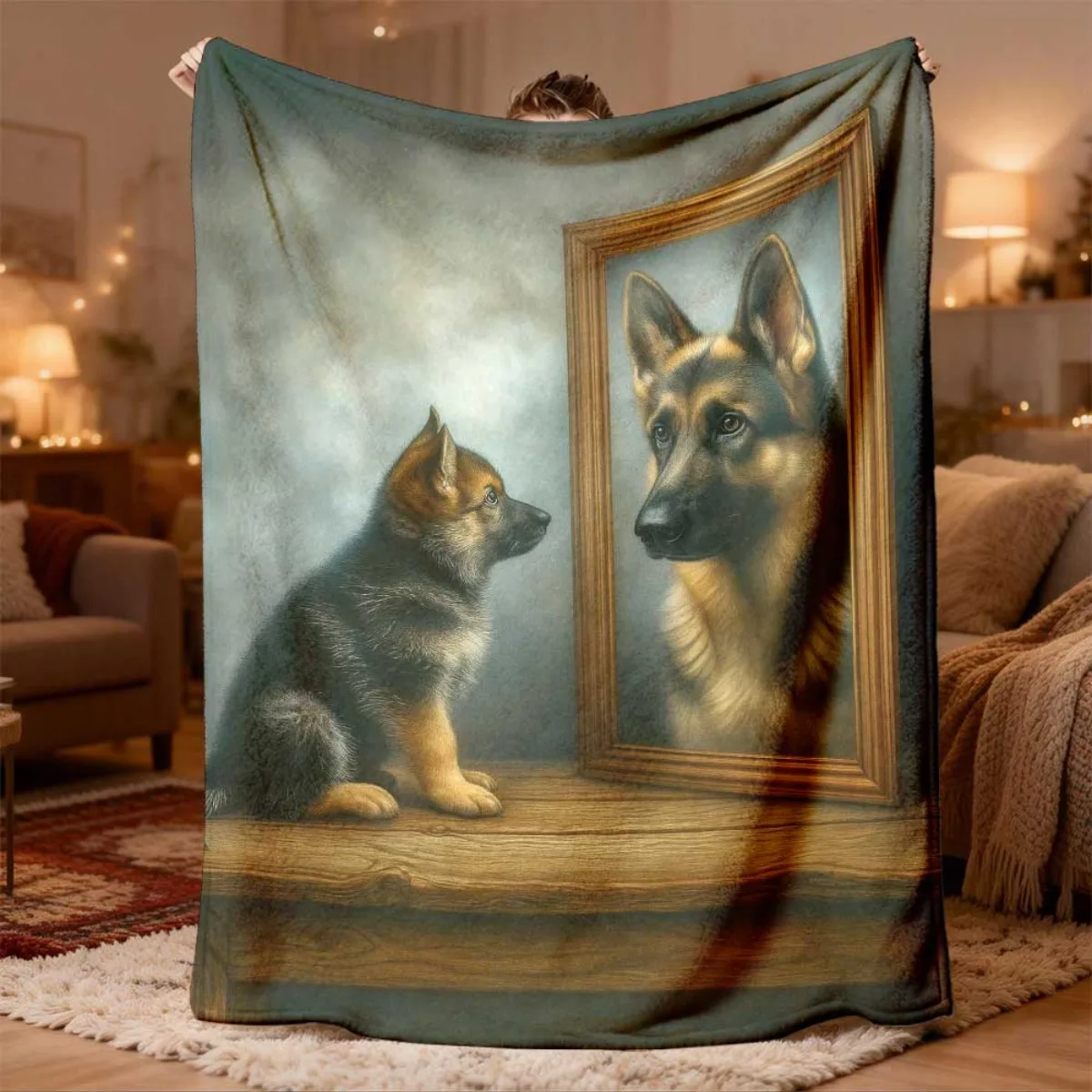 Premium Dog Portrait Art Throw Blanket Cozy Nap Cover for Pet Lovers German Shepherd Gift Home Decor