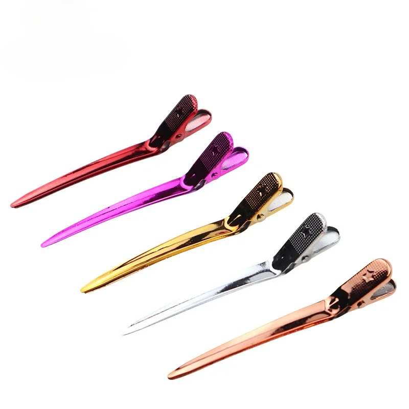 12Pcs Crocodile Leather Hairpin, Duck Bill Hairpin Rust-proof Metal Hairpin With Holes, For Curly Hair Style Partition Clip