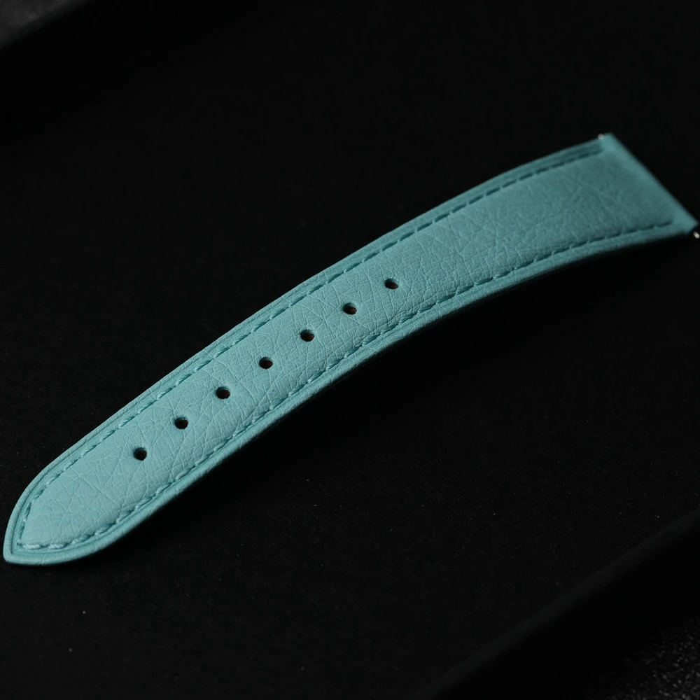 High-End Blue Leather Strap South African Ostrich Leather 20mm 18mm 19mm Ultra-Thin Quick Release Soft Bracelet Glacier Blue.