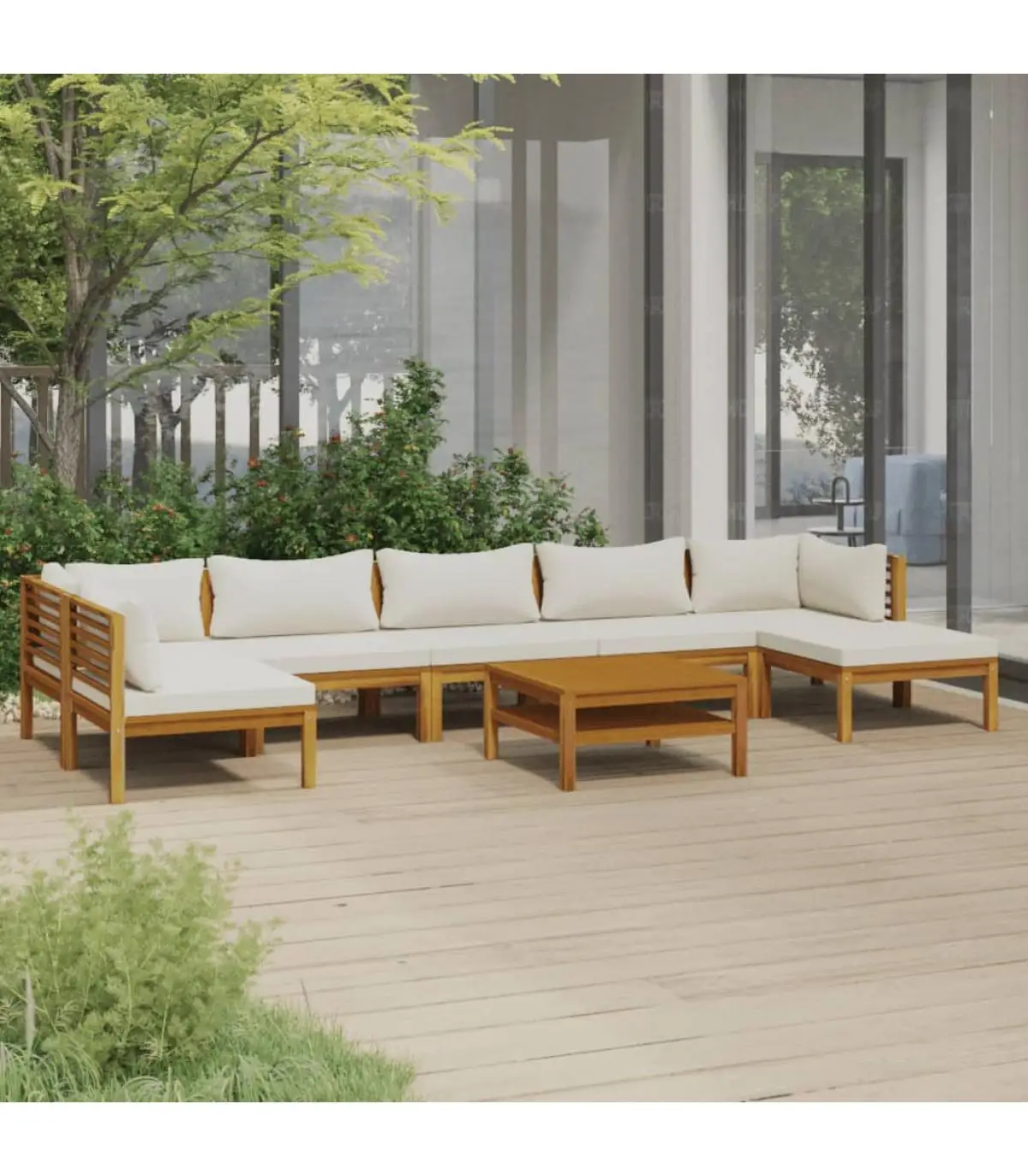 Garden sets garden furniture Set 8 PCs with solid acacia Cream Cushion