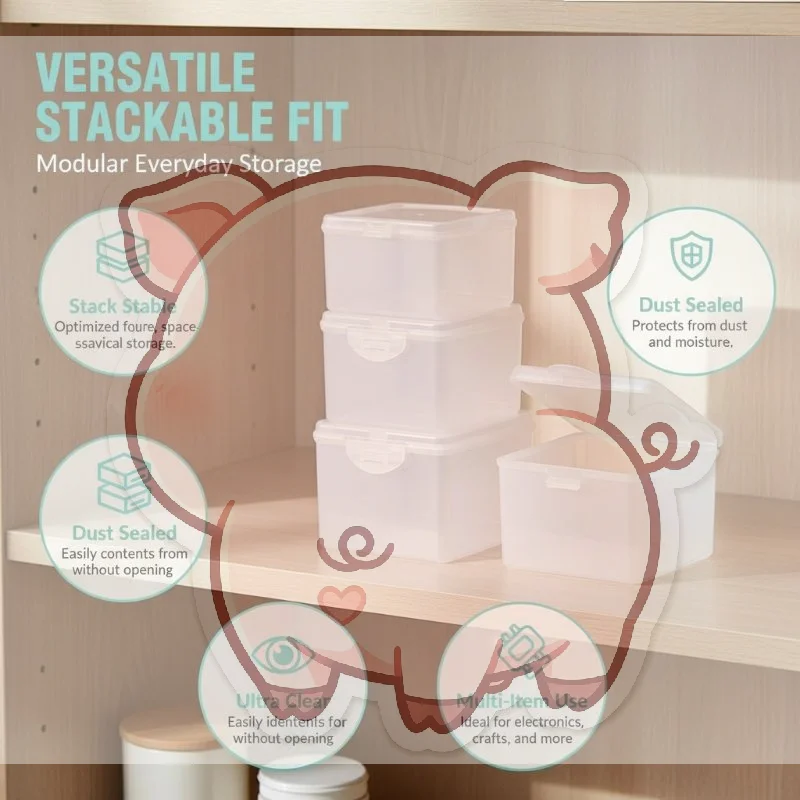 1Pcs With Lid Storage Box Rectangular Shape Multi-purpose Storage Case Plastic Clear Small Thing Container