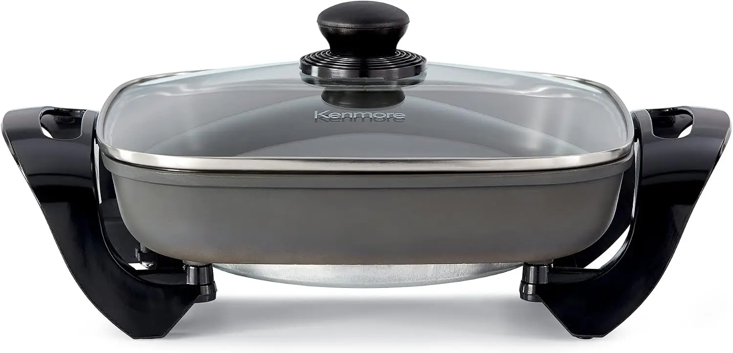 Nonstick Electric Skillet Removable Drip Tray Black 10x18 Cooking Surface Compact Countertop Cooking Grill Saute Fry