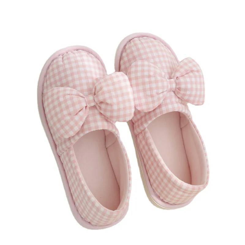 ربيع الخريف القوس نعال من القطن المنزل للنساء داخلي غرفة نوم منزل المضادة للانزلاق أحذية نسائية الوردي/الرمادي