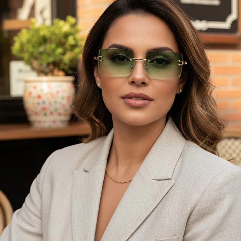 

Vintage Fashion Sunglasses Rimless Frameless Rectangle Shades Gradient UV400 Summer Traveling Glasses Driving Hiking Eyewear