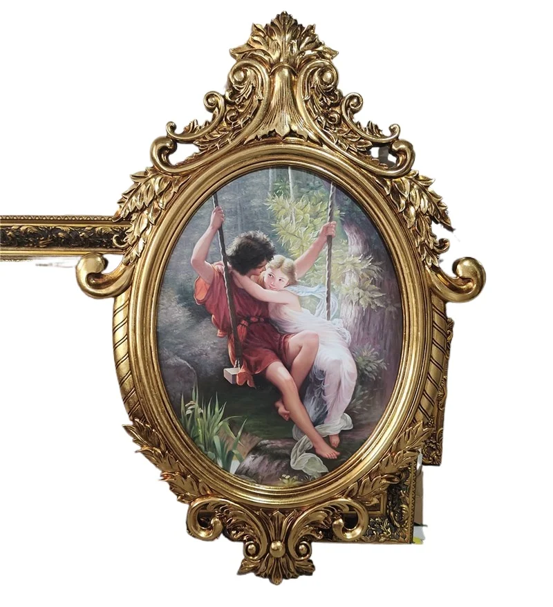 レトロなヨーロッパスタイル、楕円形のフォトフレーム、油絵の額縁、結婚式のフォトフレーム、ゴールデンウェディングの壁飾り