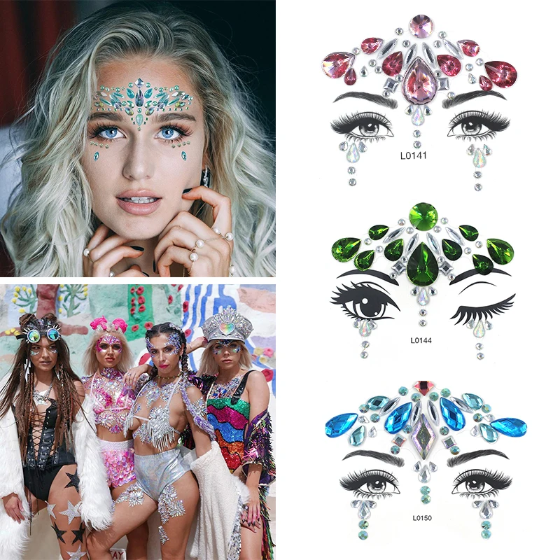 3D Sexy Face Tattoo Stickers Glitter Face Jewelry Sticker Temporary Tattoos Rhinestones Party Makeup Tools Women Jewels Stickers