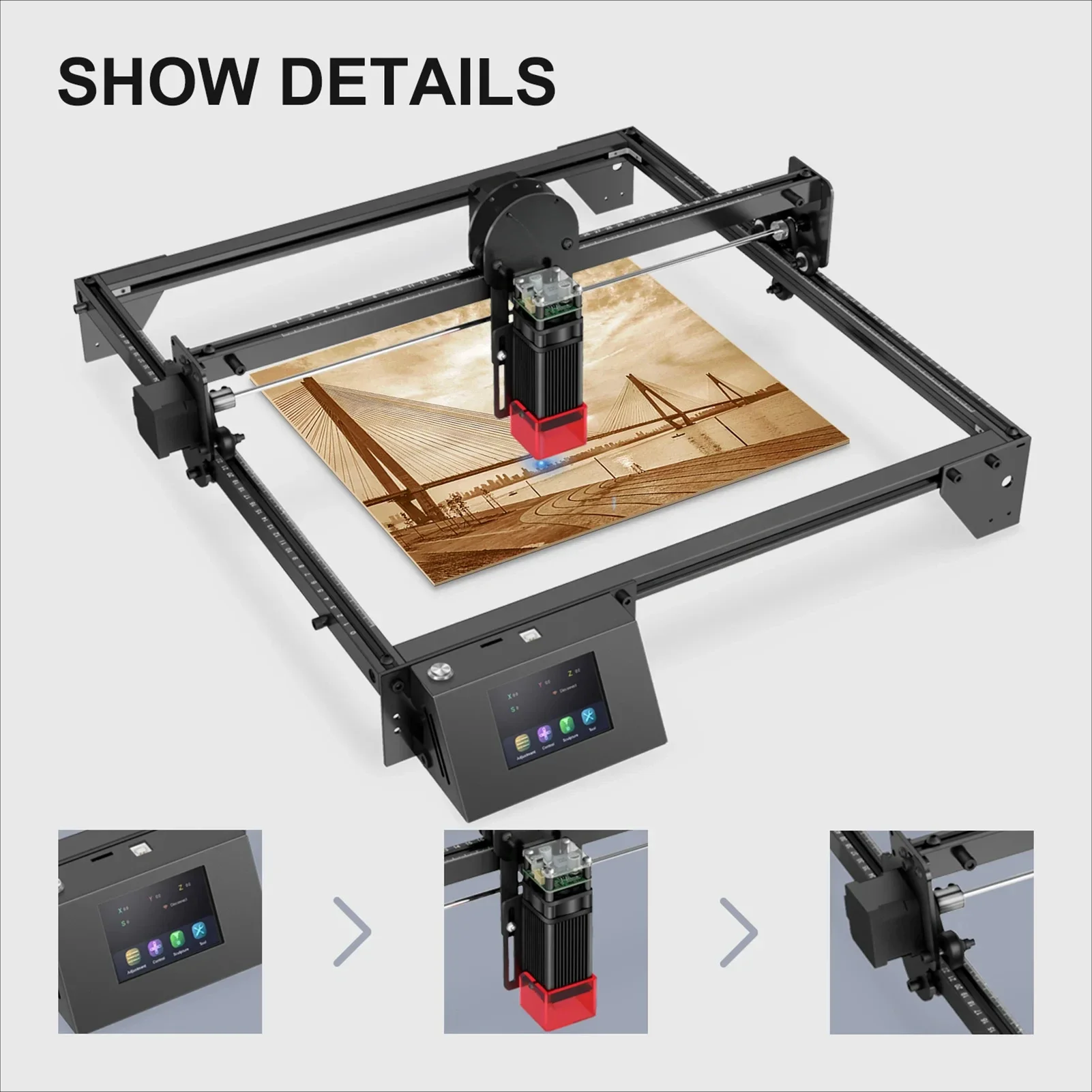 for  Ray5 10W Laser Engraver with Engraving Area 400x400mm 3.5'' Touchscreen 32-bit Motherboard Support App WIFI USB TF Card D