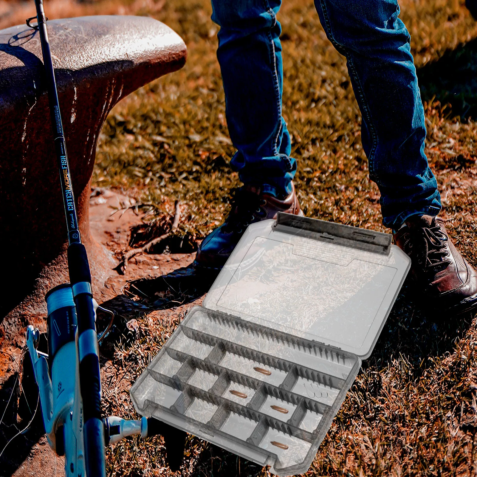 

Fishing s Gray Portable Tackle ganizer Storage ganizer Container Lure Bait Hooks Accessories Kayak Box