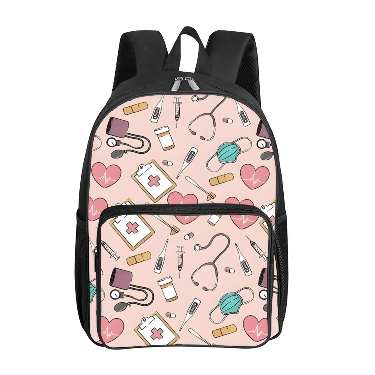 

Medical Care Print Square Front Pocket Backpack Large Capacity for Boy/Girls Best Gift 2D Cartoon Children's School Bag