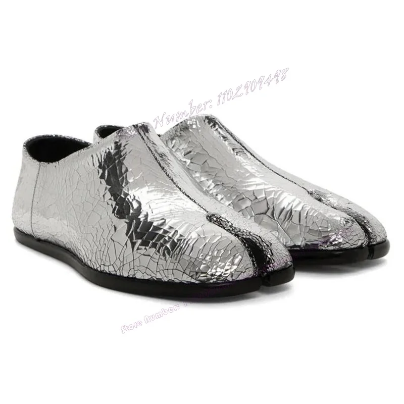 

Silver Split Toe Leather Loafers Men's Soft Comfortable Casual Shoes Shallow Runway Male Party Big Size Shoes 2023 Spring Autumn