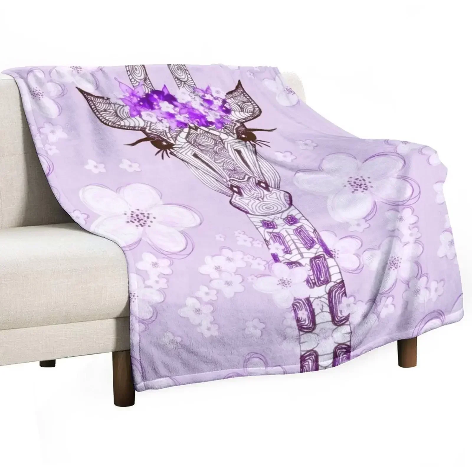 PURPLE FLOWER GIRAFFE GIRL Throw Blanket Plaid on the sofa Sofas Polar cosplay anime Flannel Fabric Summer Beddings Blankets