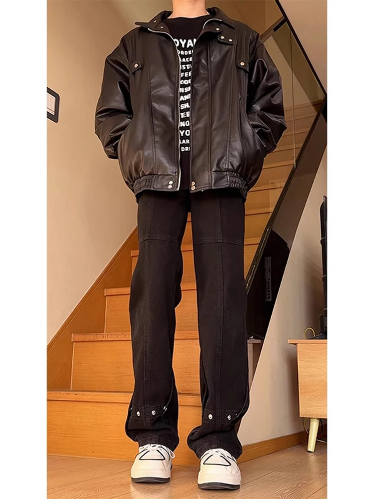 

American Sle Loose Straight Leg Hiphop Jeans for Boys Thiened Denim mid Low Waist Zipper Closure Youth Faion Winter Wear