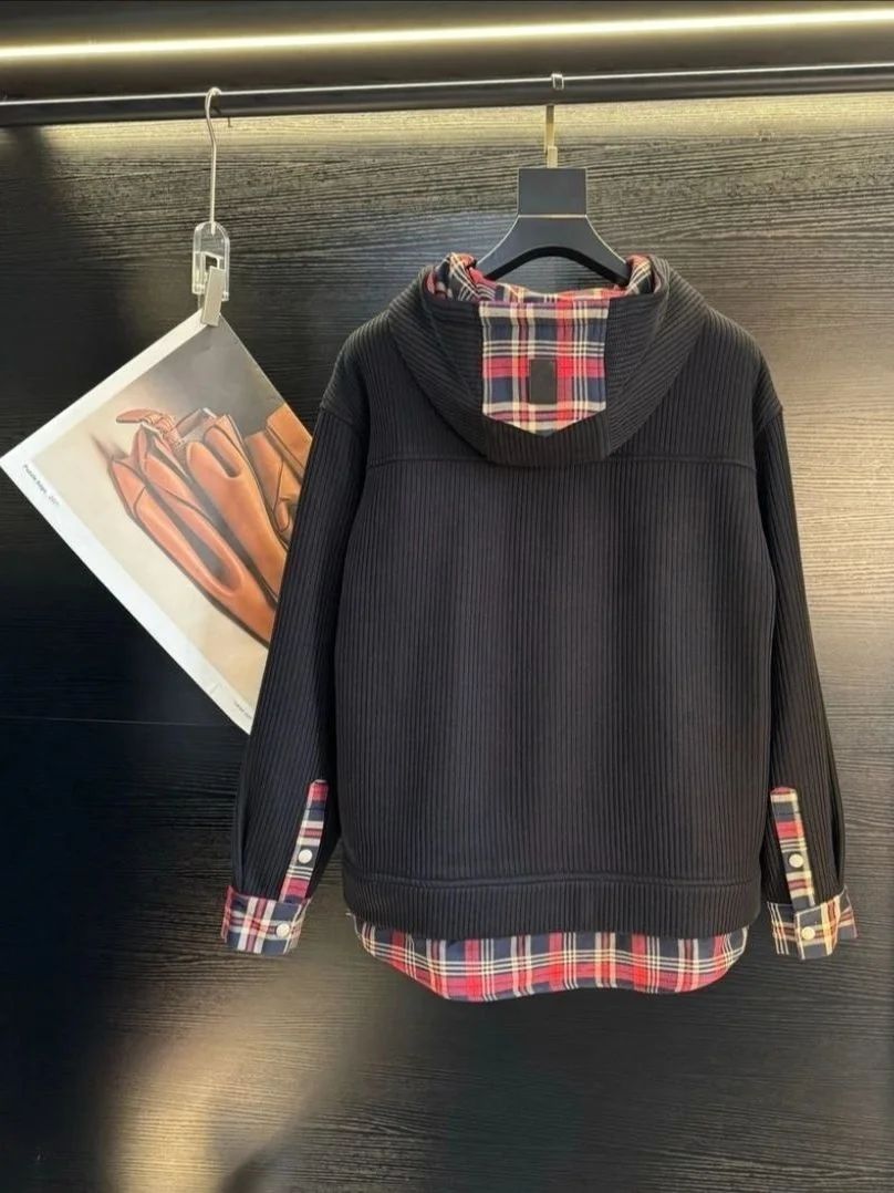 

Весенне-осенний мужской свитшот в клетку с комбинированными вставками, повседневная свободная толстовка с капюшоном, удобная, из полиэфирного волокна, с длинными рукавами, молодежная мода