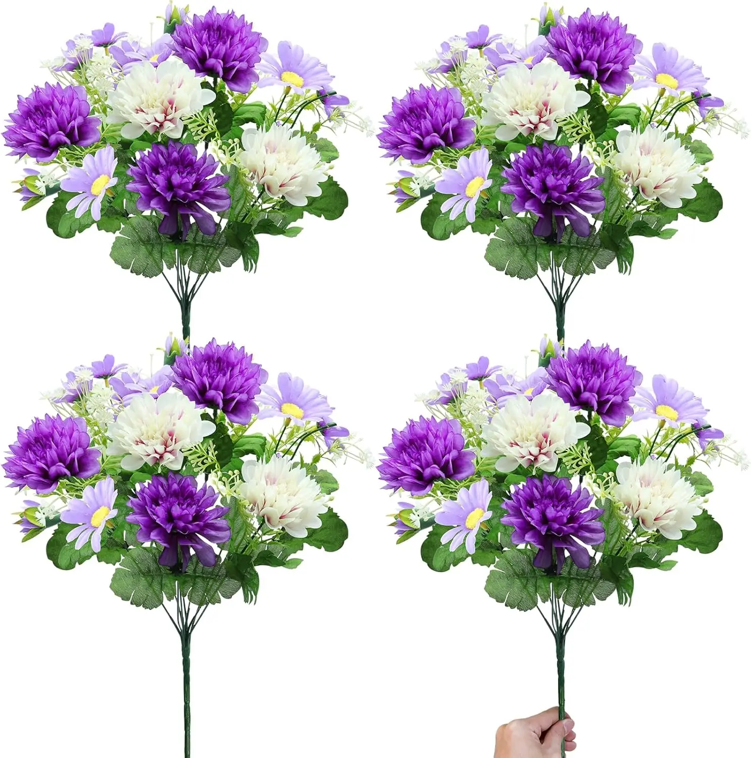 

44 Heads Artificial Flowers for Outdoors, 4 Bunches 17 Inch Dahlia Daisies Mum Fake Plants UV Resistant Faux Flowers Bou