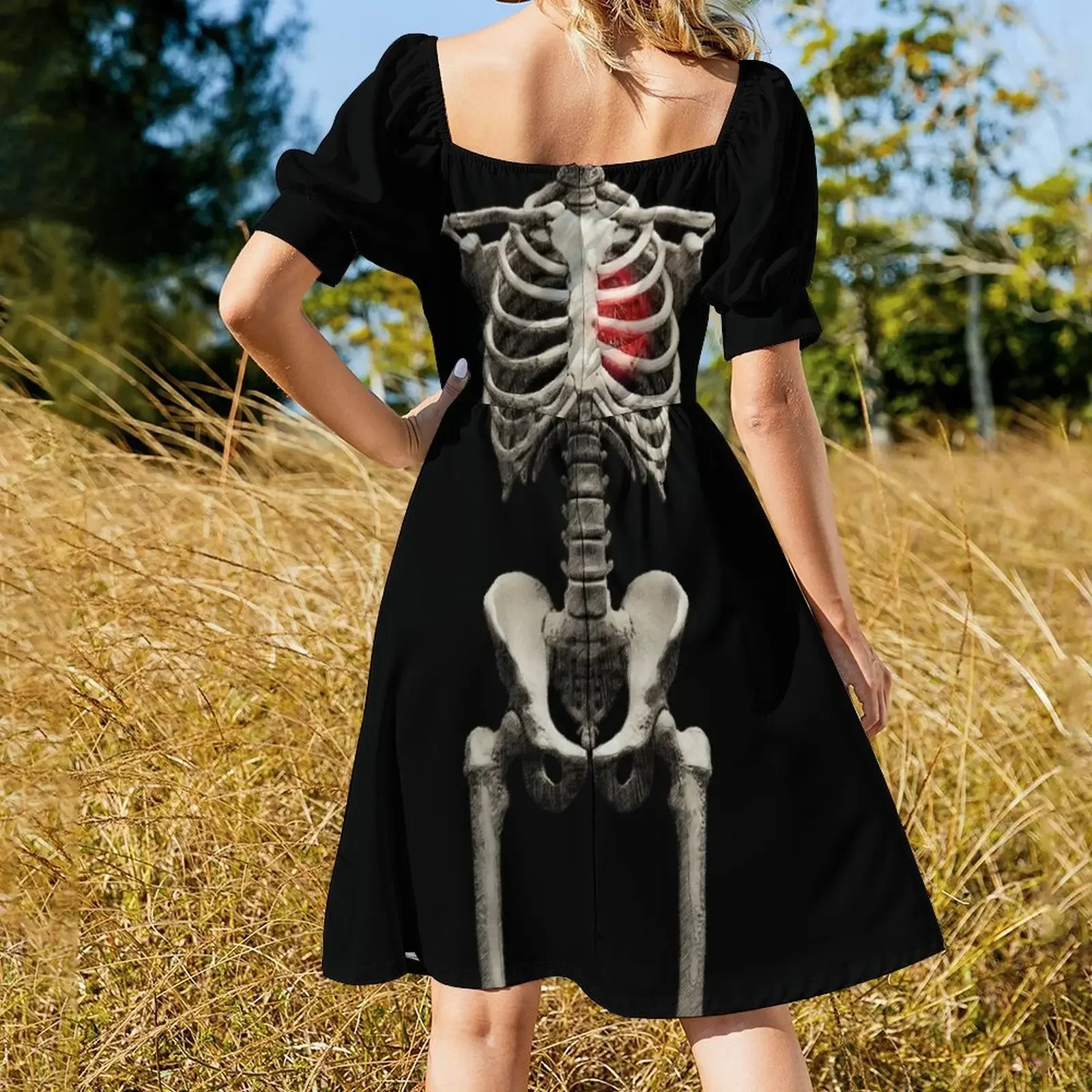 Skeleton Love (Halloween) Robe à manches courtes Robe de bal Robe de costume d'été pour femme