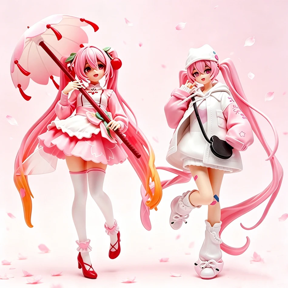 Heiße Anime-Figur 19/23cm Hatsune Stehende Pose Regenschirm Kirschblüten Niedliches Action-Modell PVC-Spielzeug Sammlerstück Geschenke Auf Lager