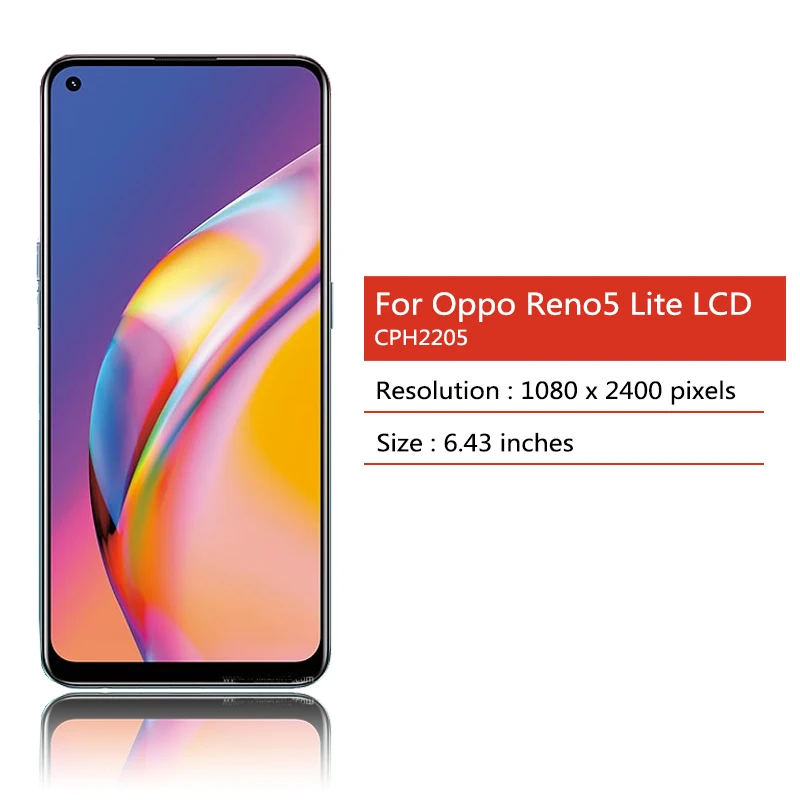 100% Tested For OPPO Reno5 Lite CPH2205 LCD Screen + Touch Digitizer Assembly For OPPO Reno 5 Lite 5Lite Display