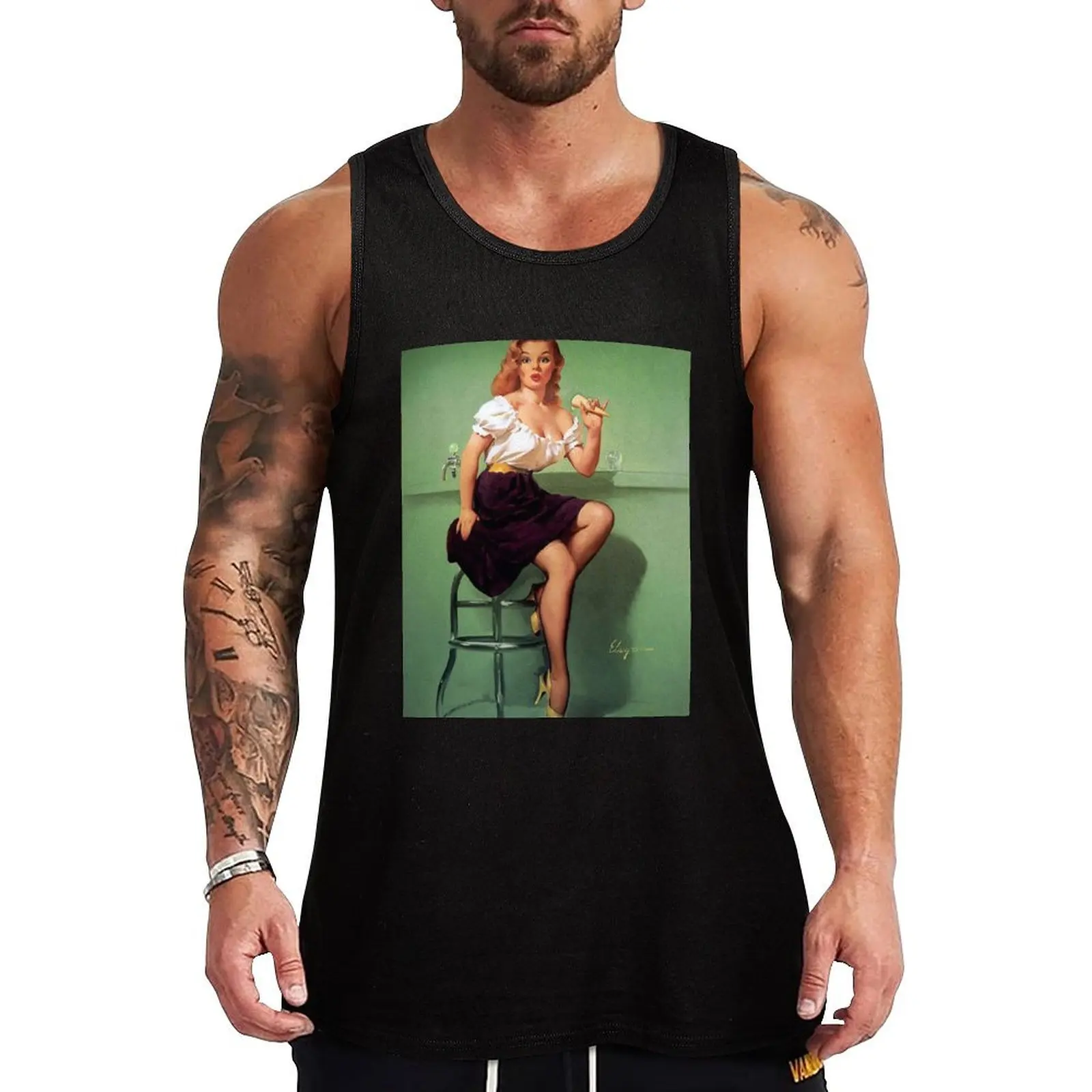 Pin-Up Girl - Elvgren - Vintage Tank Top sports vest Men's sleeveless t-shirt Men's gym clothing