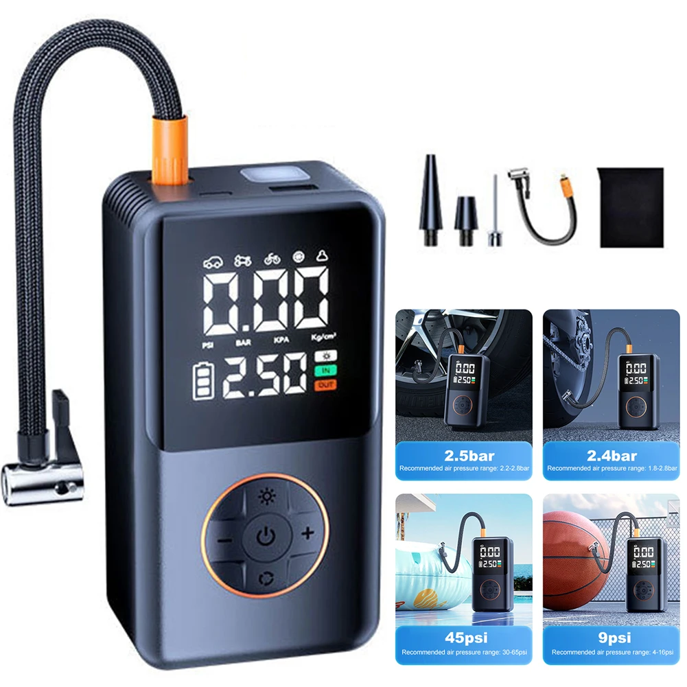 

Car Wireless Air Pump with Light Bicycle Air Compressor USB Rechargeable Car Tire Inflator for Automobile Bicycle Ball
