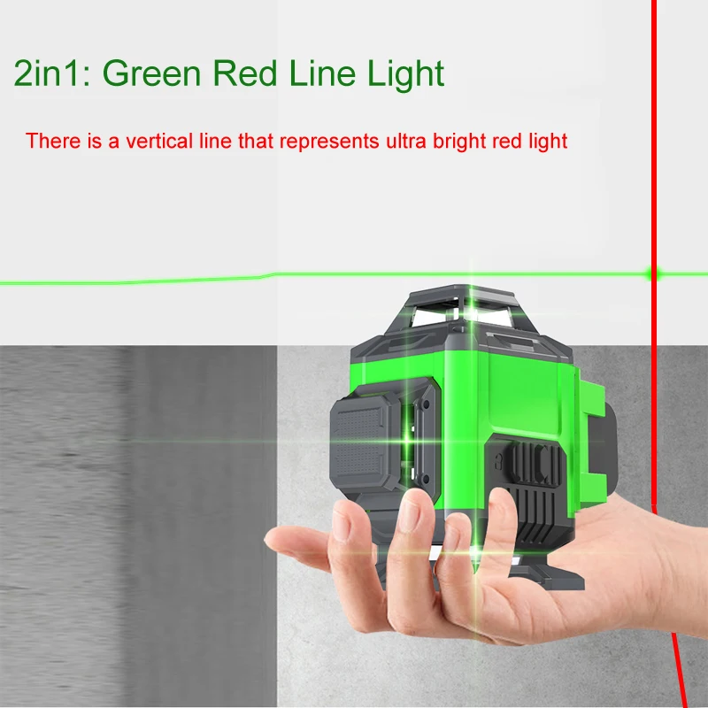 

16 Line Green/Red 515nm/650nm Laser Level Cross Locator Self-Leveling Construction Tools With Battery Adapter