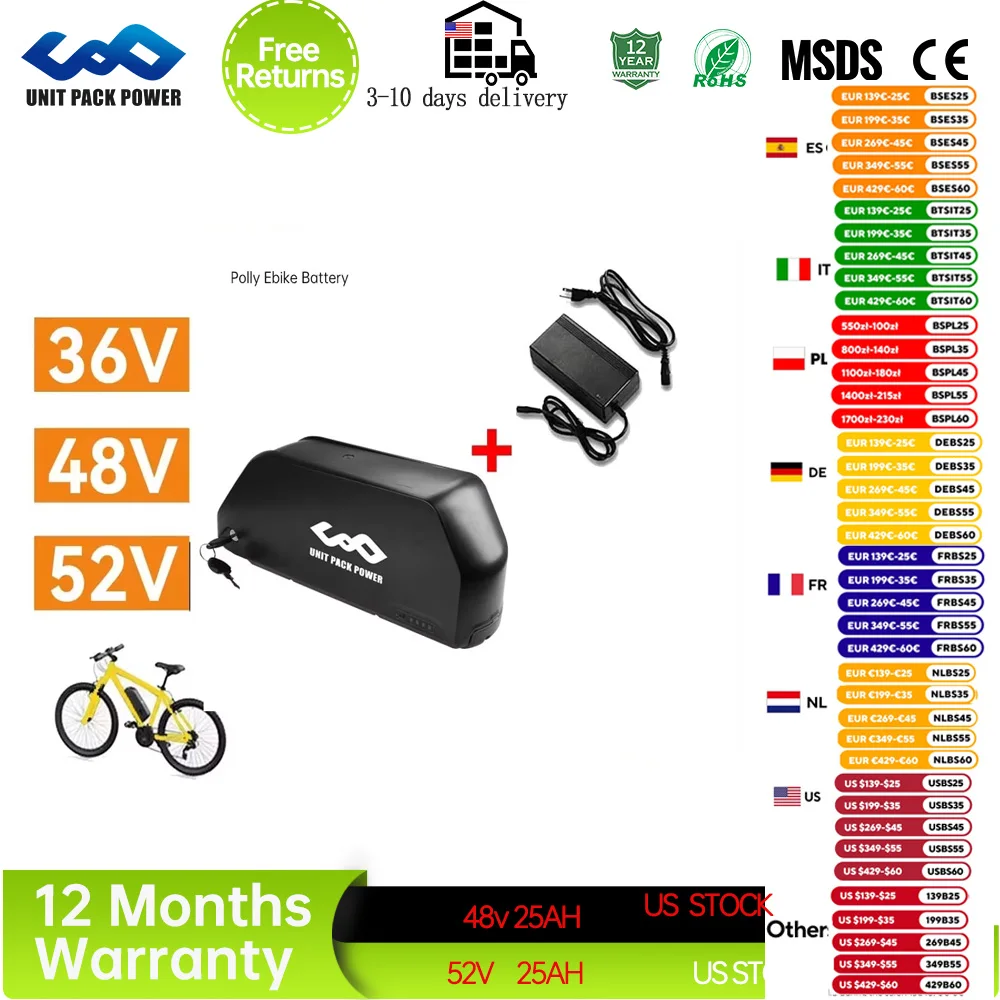 

Polly 48 В 25 Ач аккумулятор для электровелосипеда Downtube 52 В 24 Ач 72 В электрическая батарея BMS оригинальная 21700 литиевая батарея 1000 Вт 18650 Cell