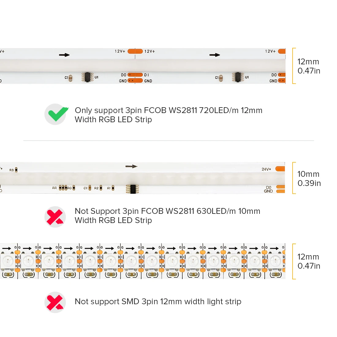 12-24ชิ้น fcob ตัวเชื่อมต่อโปร่งใสไม่มีกรอบบัดกรีสำหรับ PWM 5PIN RGBW 6Pin rgbt SPI 3pin rgbic 12มม. FOB cob ไฟแถบไฟ LED