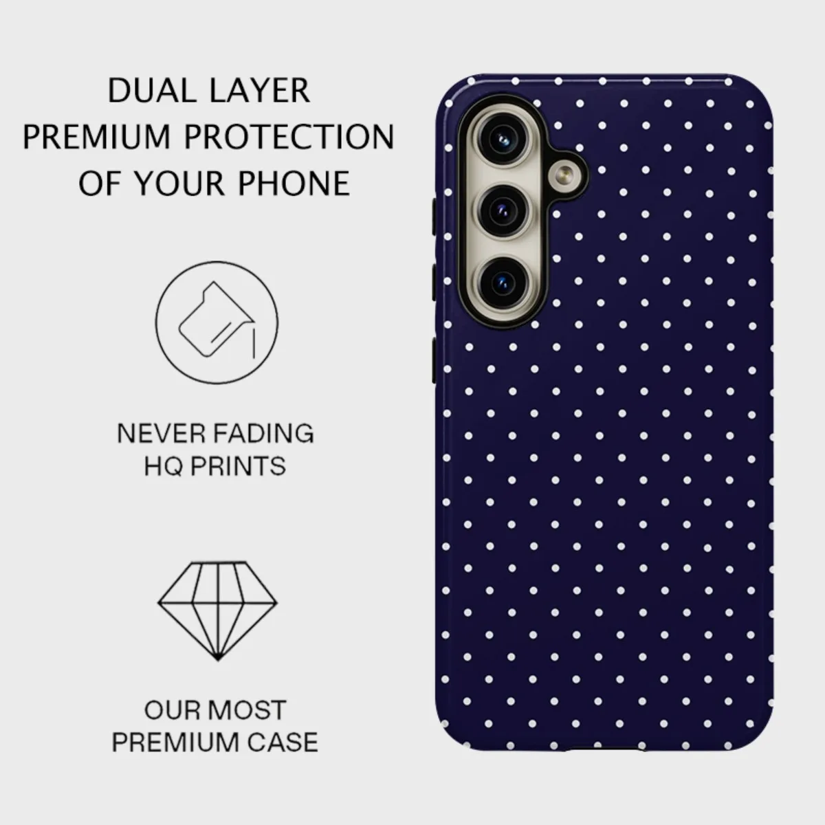 Minimalist white polka dot pattern dual-layer protective case for Samsung Galaxy S26/S25/S24/S23/S22/S21/S21 Ultra, Plus, FE