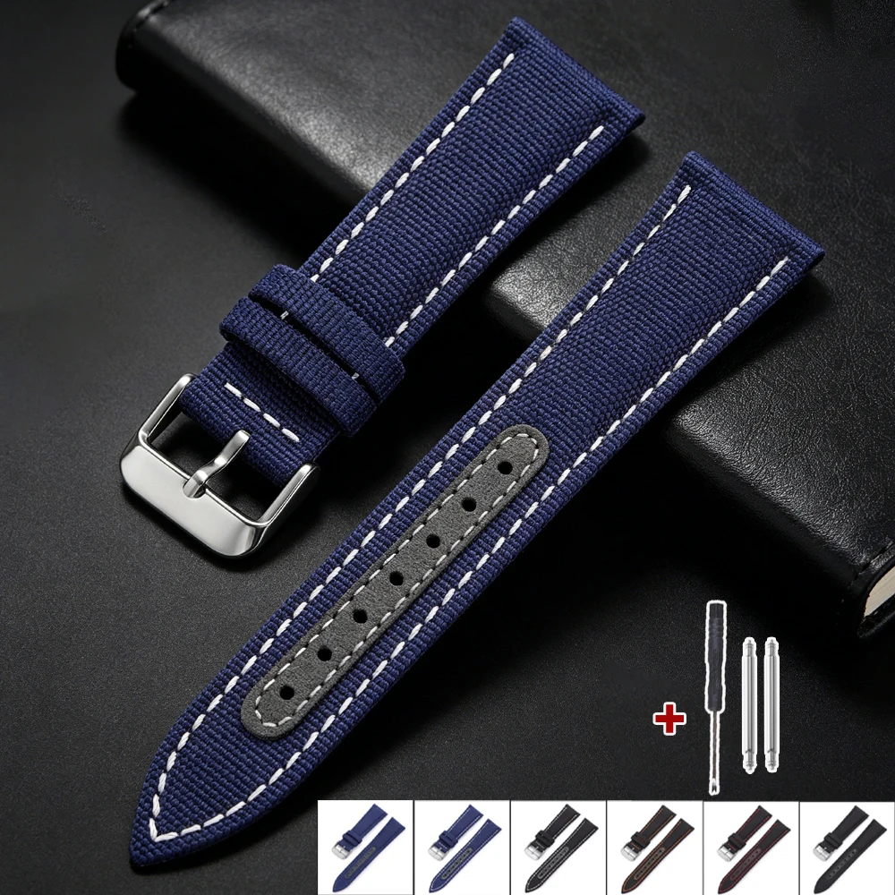 20mm 22mm Premium Segeltuch-Uhrenarmband Schwarzes Blaues Nylon-Armband für Omega für Seiko für Smartwatch Herrenbänder