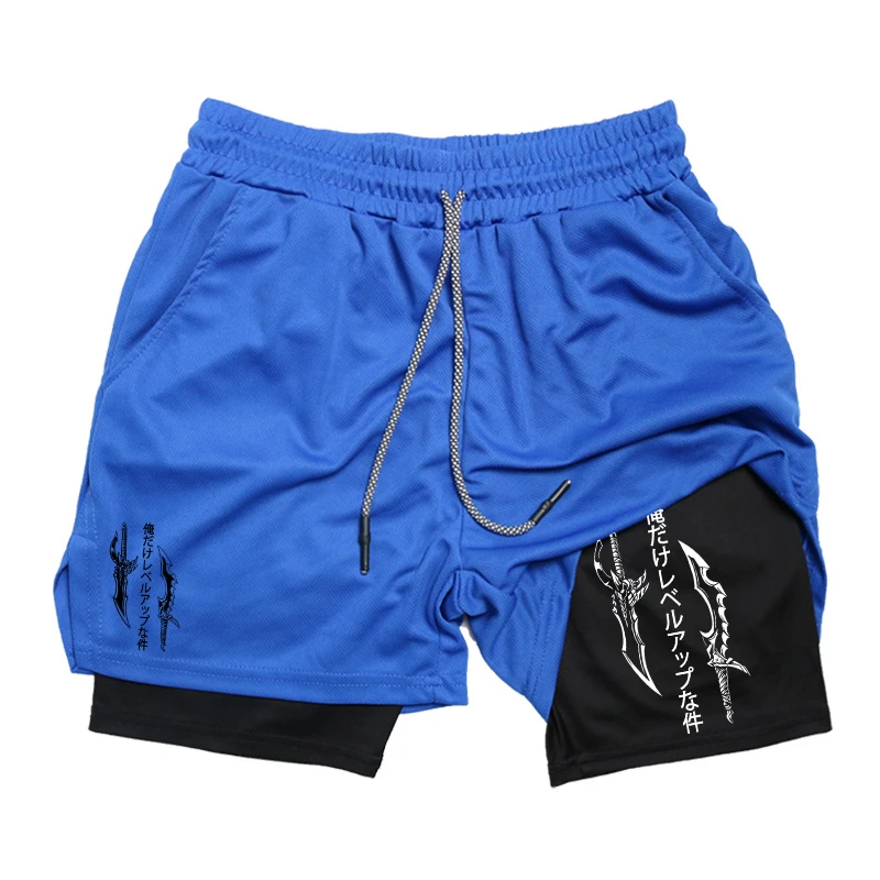 

Men's new fashionable printed 2-in-1 running shorts, fitness training shorts with phone pocket, towel ring, boxing shorts