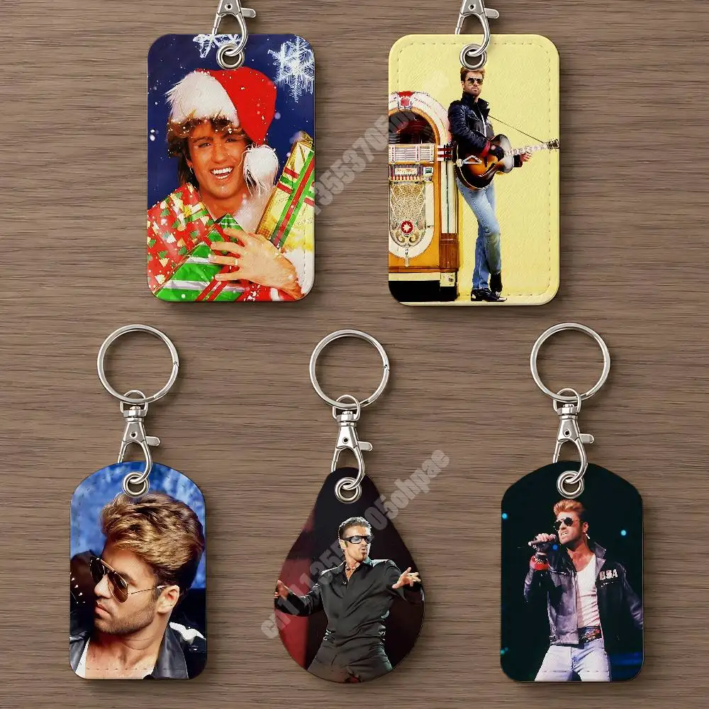 Wham G-George M-Michael Last Christmas Leather Keychain Card Holder for Airtag & Access Cards Modern Bus Pass