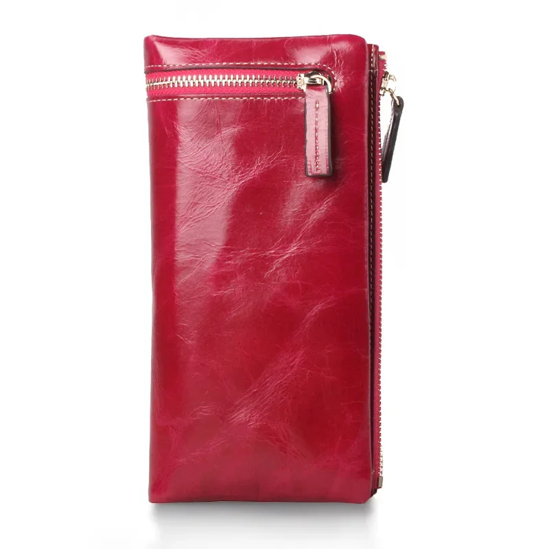 Luxury Women Wallets Long Genuine Leather Purse Oil Leather Female Wallet Casual Carteira Feminina