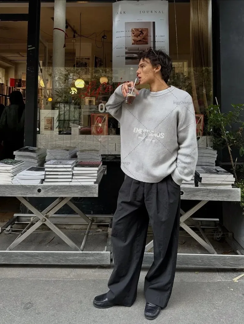 2025 americano Casual invierno suelto de manga larga Top hombres Y2k gótico Hip-hop Rock carta bordada camiseta de gran tamaño mujeres