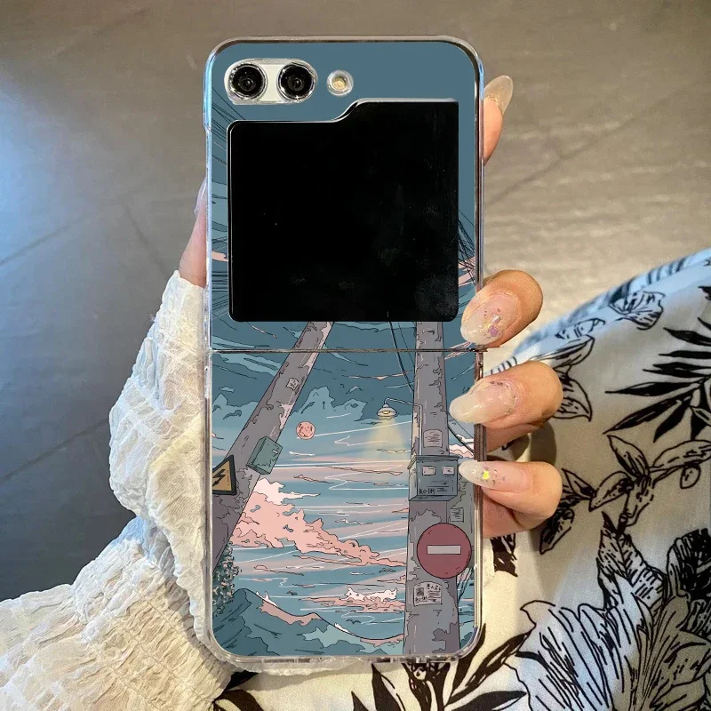 ญี่ปุ่นอะนิเมะทิวทัศน์เคสโทรศัพท์สําหรับ Samsung Galaxy Z Flip 6 Z Flip 5 กันกระแทกสําหรับ Samsung ZFlip4 ZFlip3 Fundas