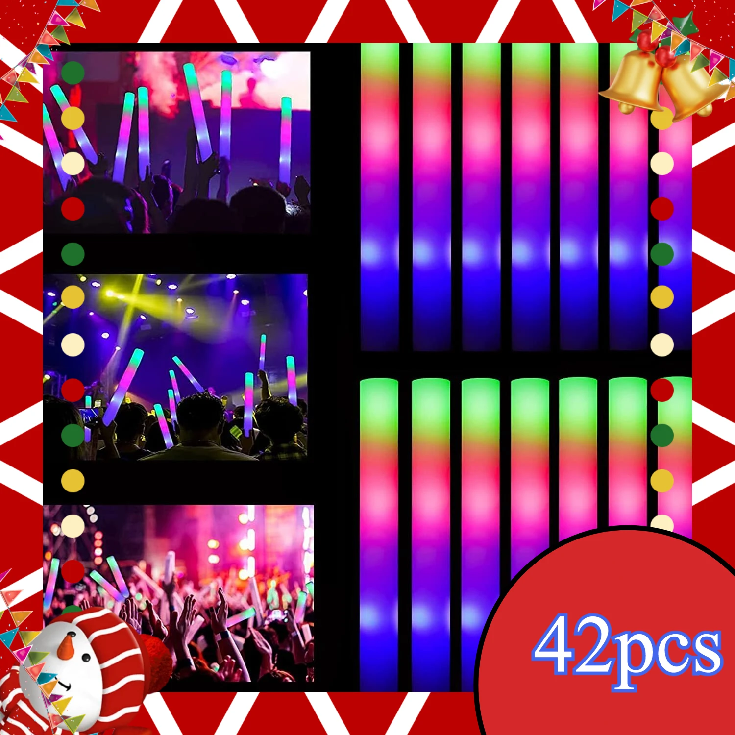 

42 шт., светящаяся палочка из пенопласта, 3 режима вспышки RGB, для вечеринок по случаю дня рождения, Хэллоуина, Рождества