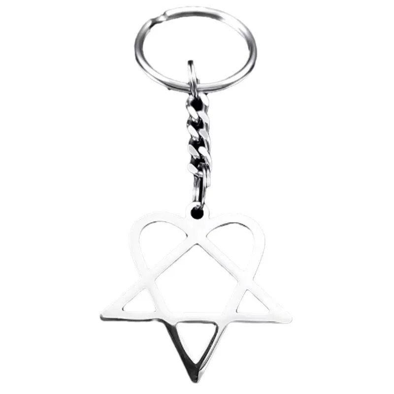 록 음악 그 Heartagram 스타 하트 열쇠 고리 스테인레스 스틸 실버 컬러 남성 여성 가방 매력 열쇠 고리 파티 선물 쥬얼리