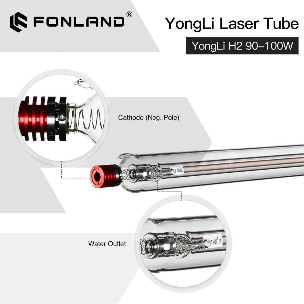 

FONLAND Yongli H2 90-100W CO2 Laser Tube H Series Dia.60mm Wooden Box Packing for Laser Engraving Cutting Machine