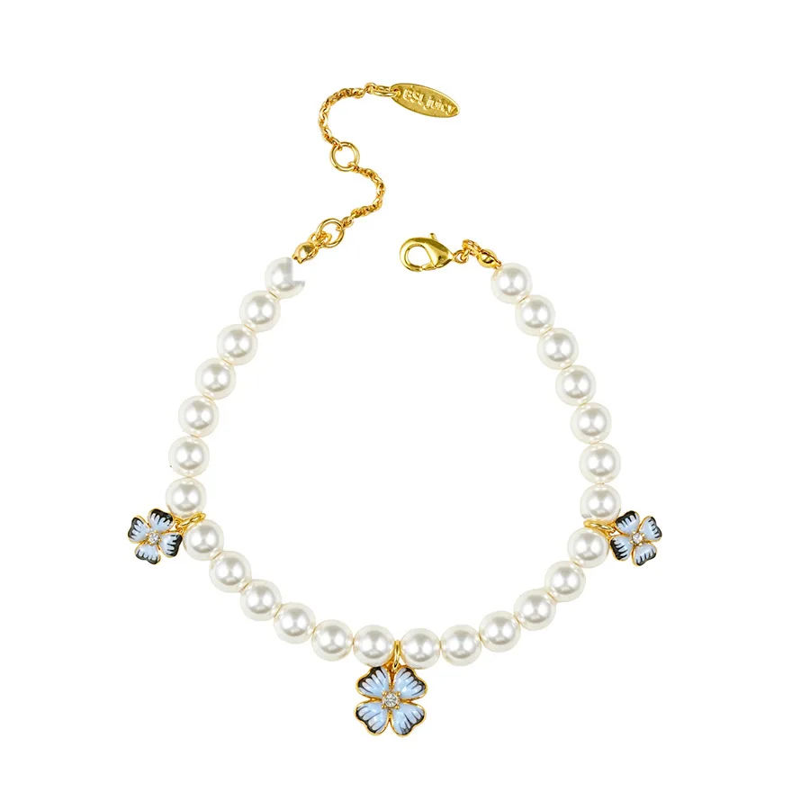 

2026 New Arrival Fashion Enamel Glaze Flower Tassel Drop Pearl Strand Bracelet French High-end Bracelet Gentle Jewelry