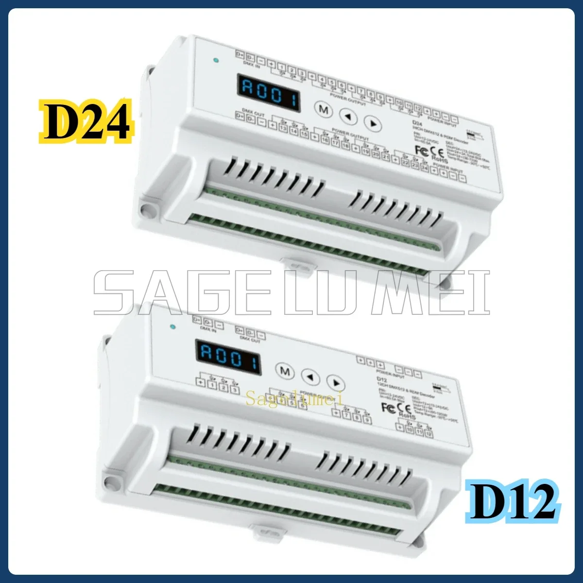 D12/24 Skydance 12V-24VDC DIN Rail 24 Channel CV DMX Decoder input DMX512 Controller For RGB LED Strip Light Tape3A*24CH 12CH*5A