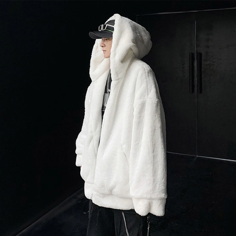 الخريف الشتاء الرجال التعادل صبغ الوقوف طوق صوف الضأن سترة سميكة مقنعين المطرزة القطن معطف رمادي داكن منتصف طول سترات #4