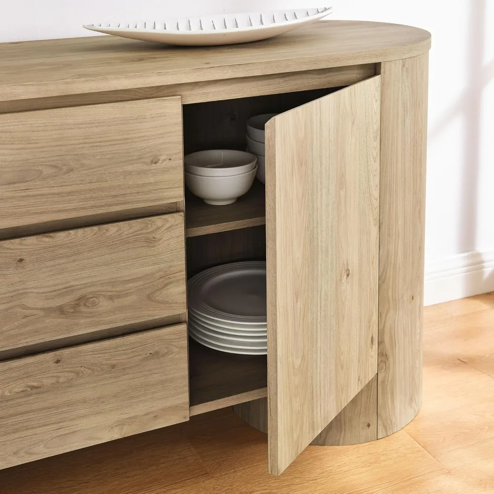 Oval Wood Grain 71 Inch Sideboard with Doors and Drawers in Hickory Frost image 4