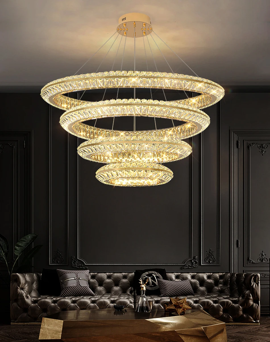 Luxury Led Crystal Chandelier For Staircase Lliving Room Long Ring Design Cristal Lamp Modern Home Decor Hanging Light Fixture